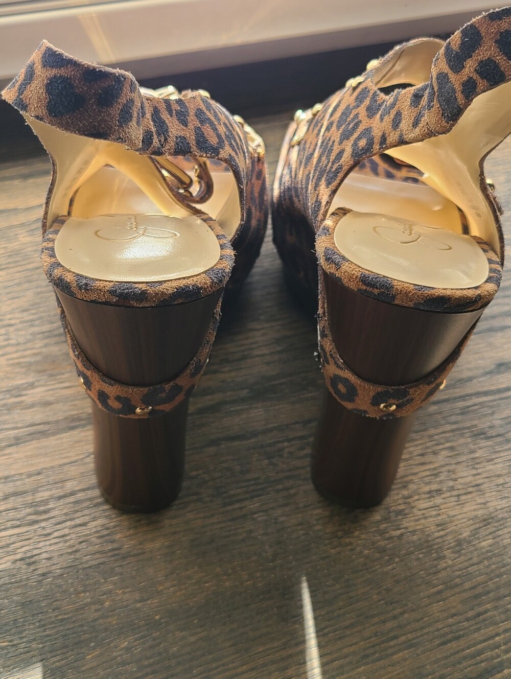 Jessica Simpson Tymina studded leopard print suede wedge sandals - Size 9 - Picture 8 of 16
